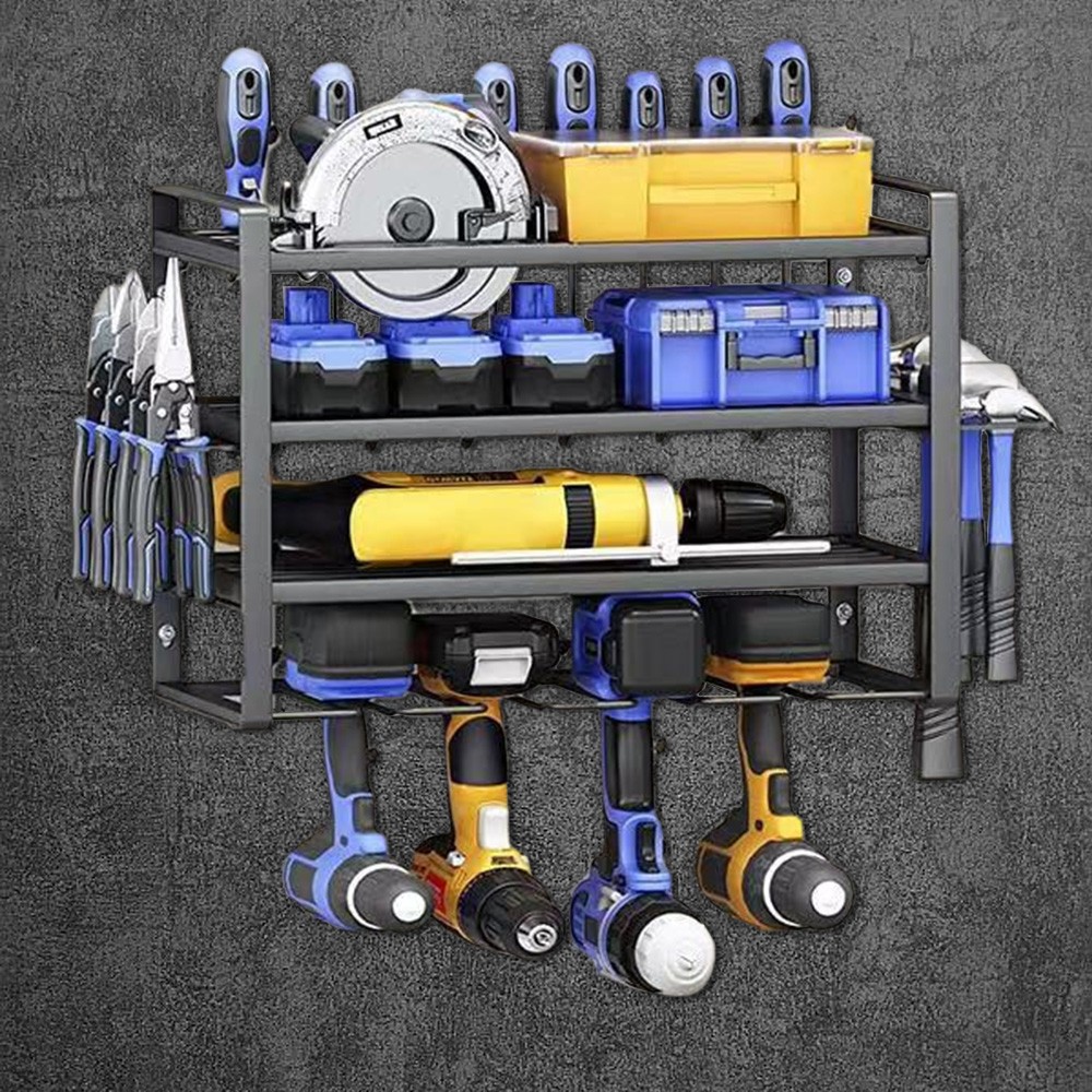 4-Layer Power Tool Organizer Wall Mounted Tool Rack for Cordless Drill Storage
