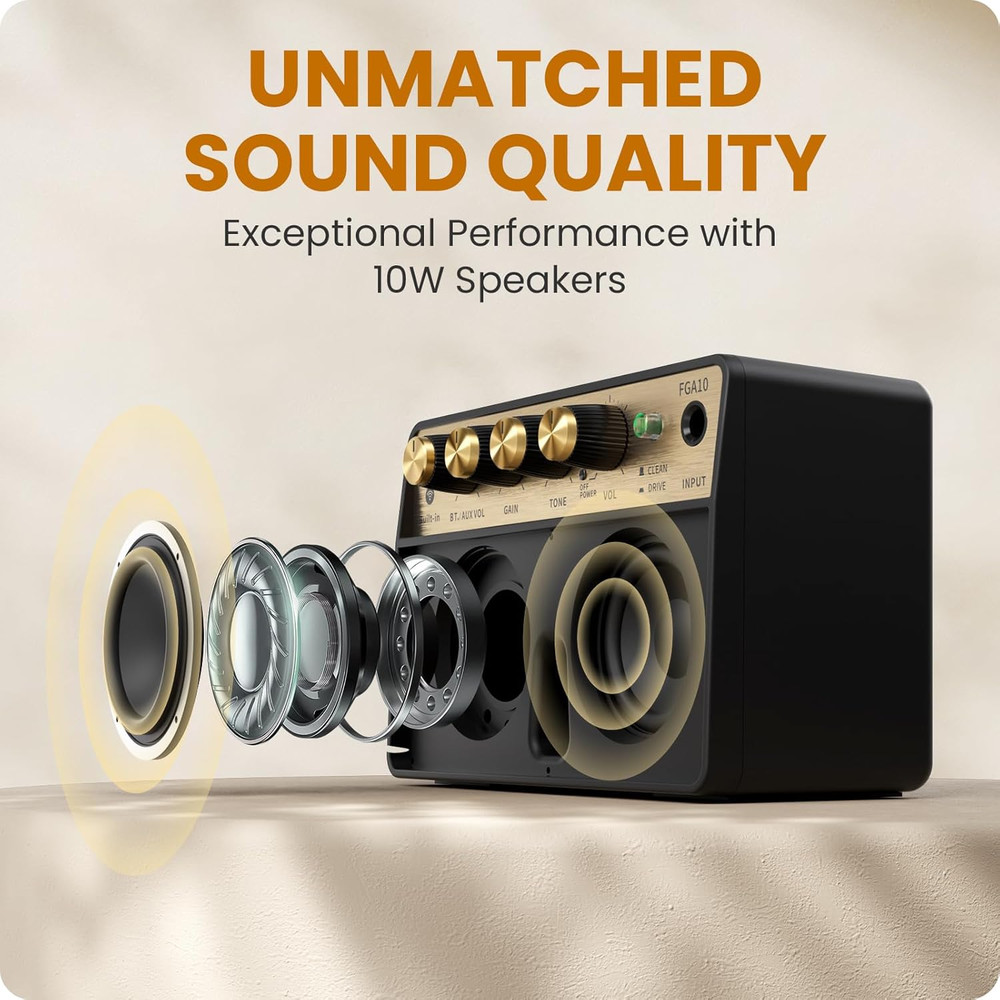 Mini 10W Rechargeable Guitar Amp Bluetooth Speaker Clean Drive Output