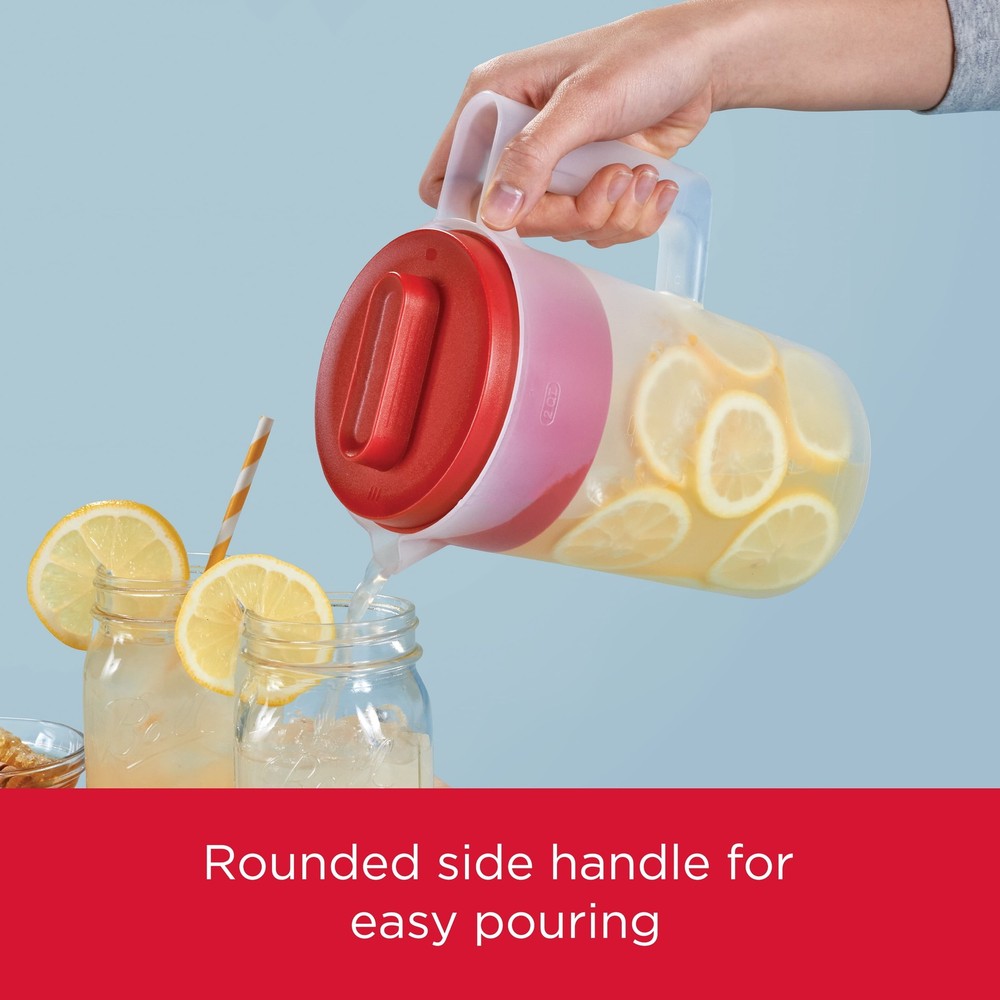 (2 pack) Rubbermaid Plastic Pitcher, Clear/Red, 2 Quart