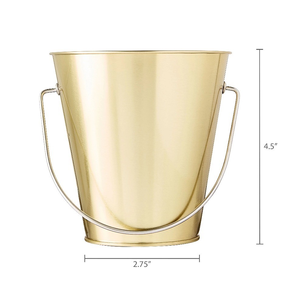 6-Pack Gold Tin Pail with Handle, 4.6 Inch Decorative Bucket