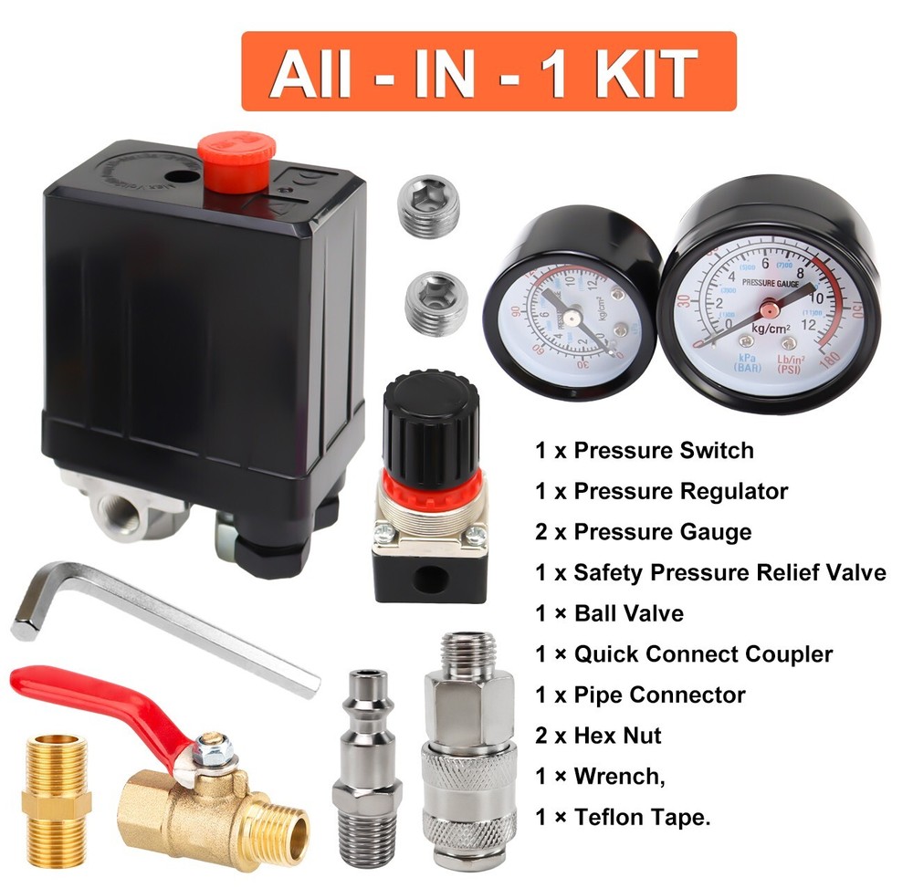 Air Compressor Pressure Switch Control Valve, 90-120PSI Pressure Regulator