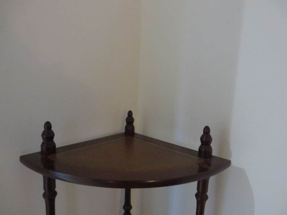 ANTIQUE CORNER UNIT WITH LEATHER SHELFS