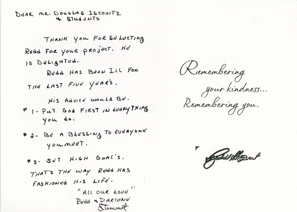 Redd and Darlene Stewart - Signed and Written Letter/Card