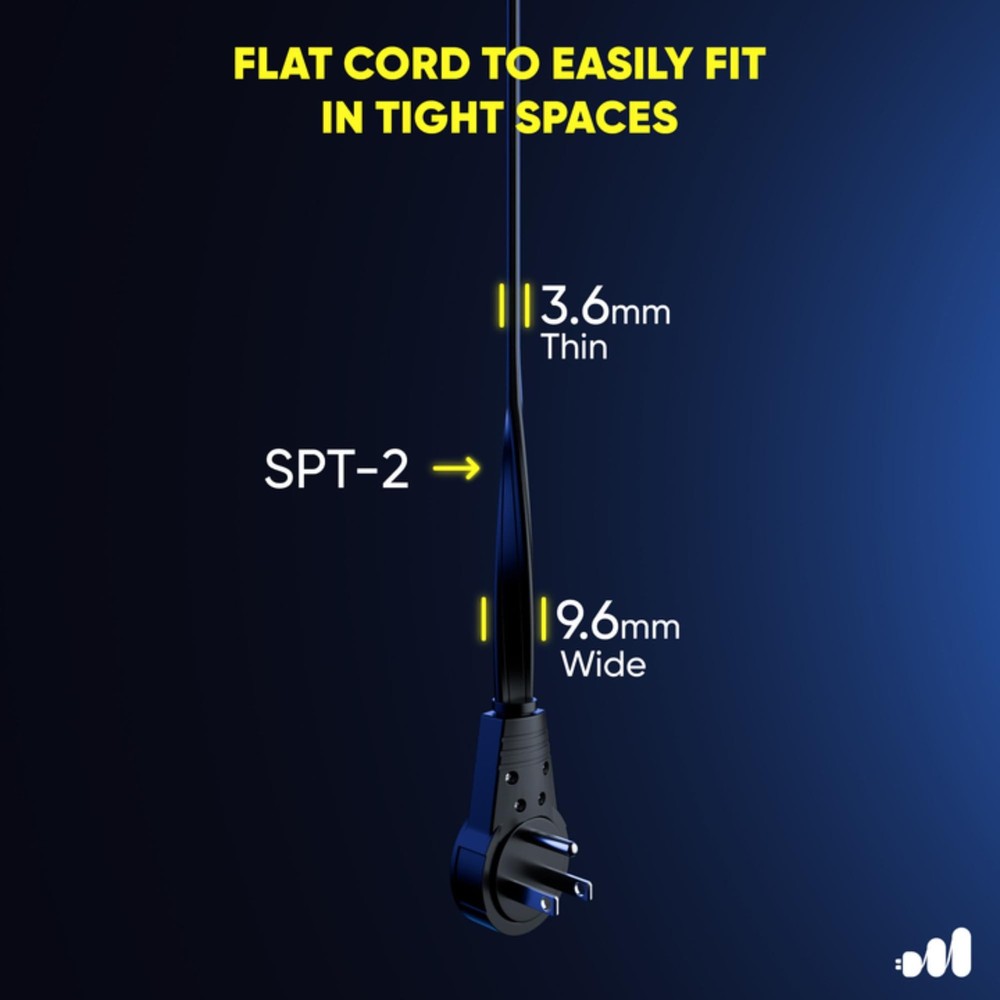 Maximm Cable 2 Ft 360° Rotating Flat Plug Extension Cord, 16/3 AWG Multi 3 Ou...