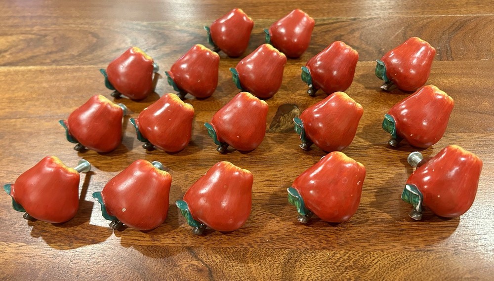 Apple Drawer/Cabinet Pull Knobs Hand Painted W/ Hardware 17 pcs. Available