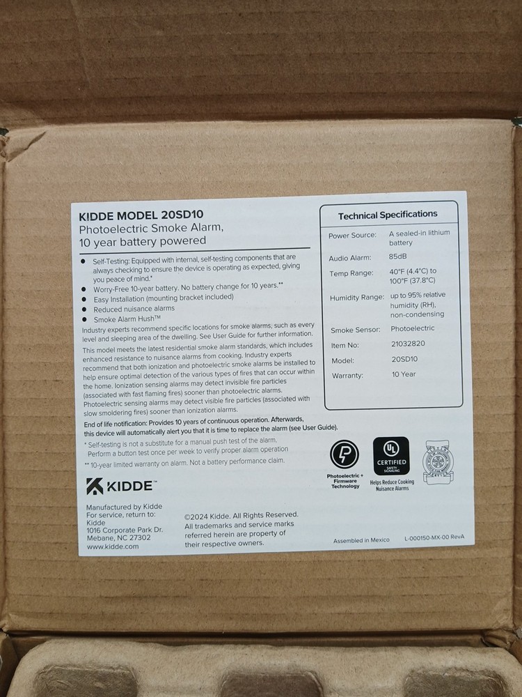Kidde Smoke Detector Battery Powered LED Warning Light Indicators ,20SD10
