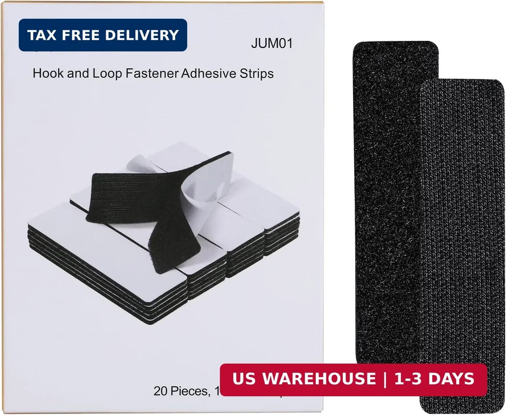 20 Sets Heavy Duty Hook & Loop Adhesive Strips 1x4” Black Sticky Back Fastener