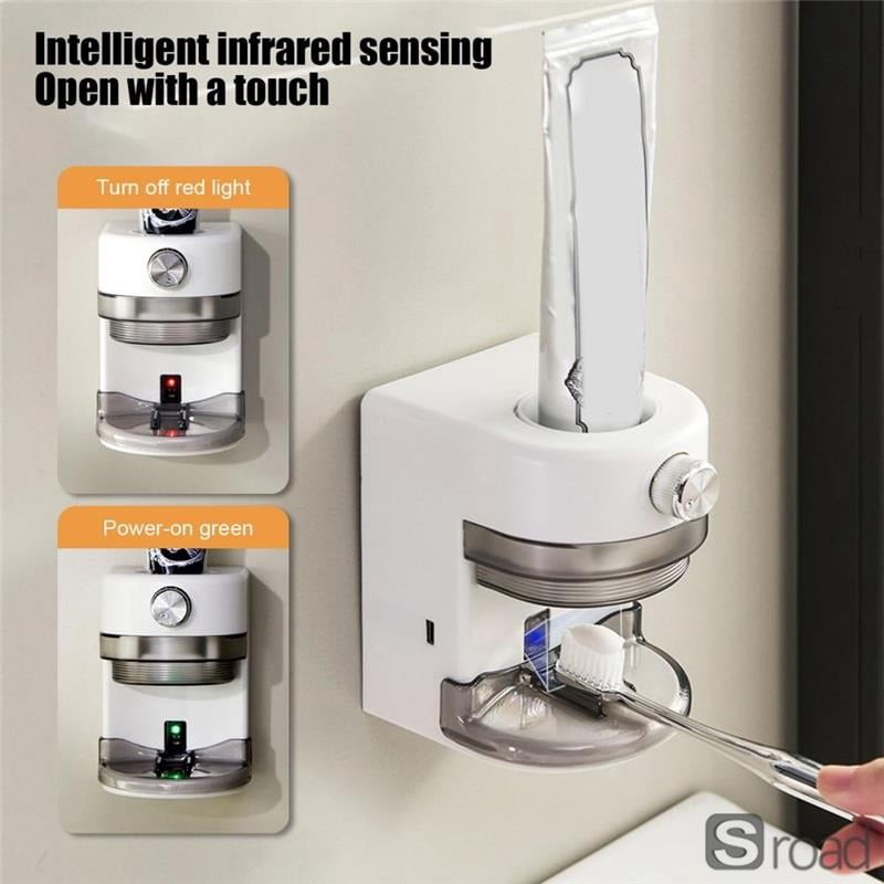 Auto Toothpaste Dispenser Wall Mount Touch-Free Adjustable Rechargeable