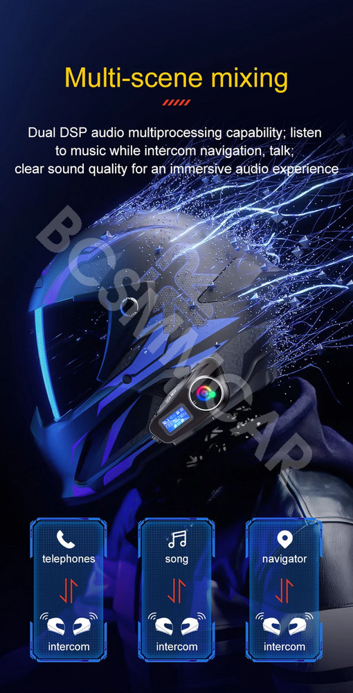 Motorcycle Helmet Bluetooth Headset Riders Music Sharing LCD Display Waterproof