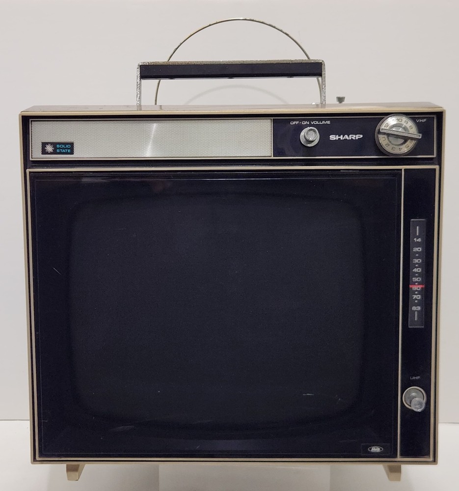 1970s Vtg Sharp SU-66P Solid State Portable 19" Cube TV Space Age Japan