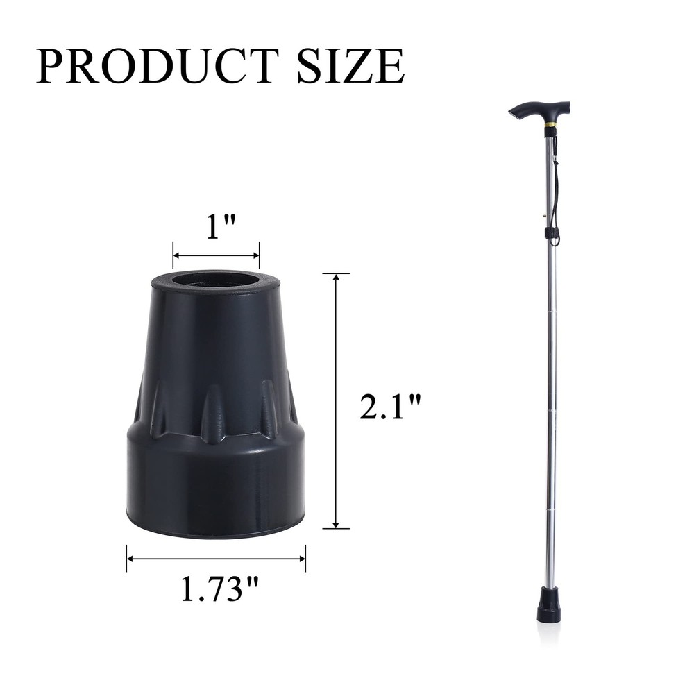 Cane Tip 1 Inch Heavy Duty Walking Rubber Cane Tips Replacement, Black, 1 Pair