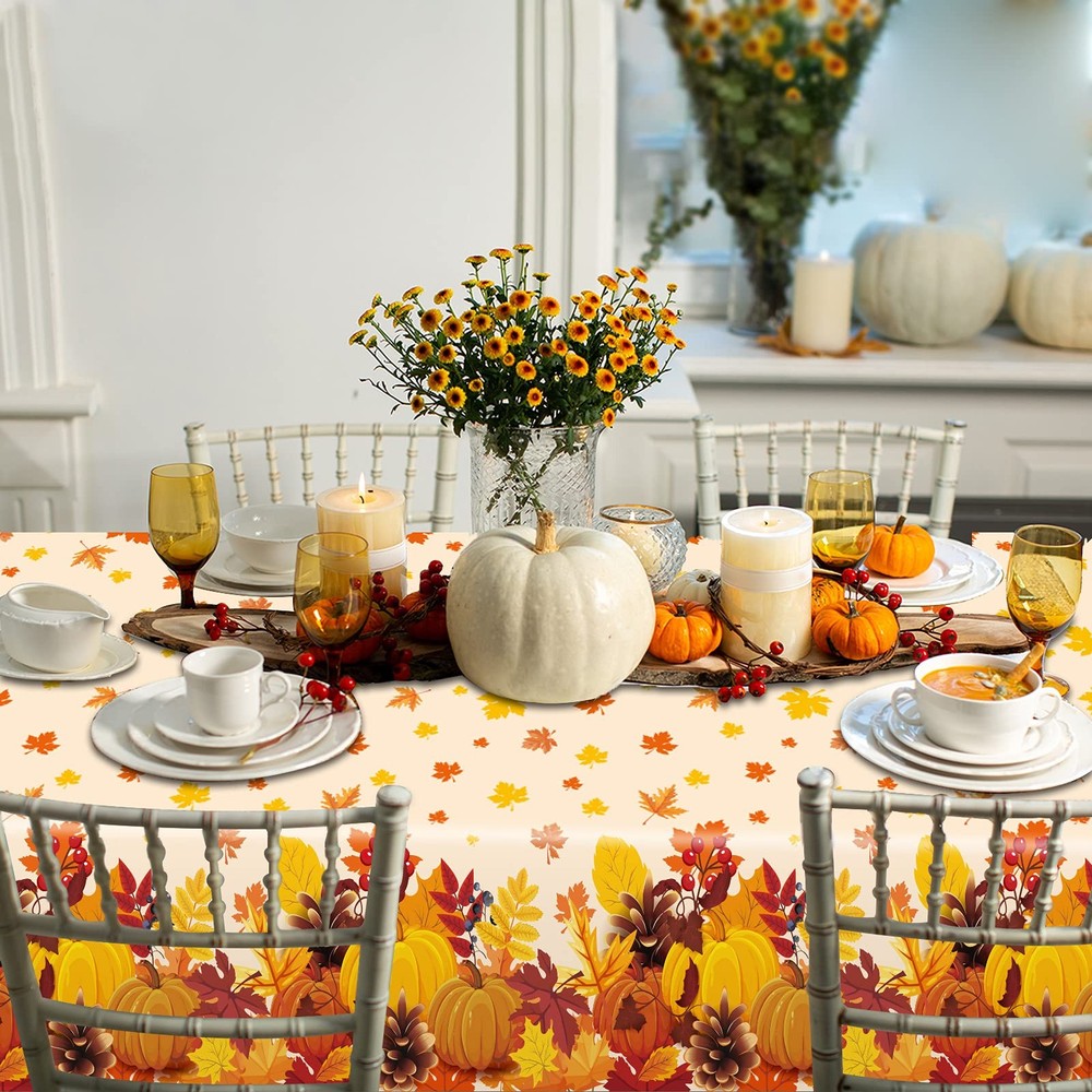 3 Pieces Fall Disposable Tablecloth Decoration Fall Theme Plastic Table Cover...