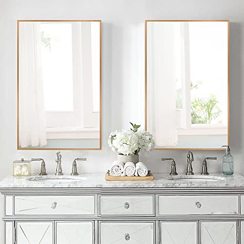 38"x26" Wall-Mounted Mirror Rectangular Hanging Mirror Metal Framed Wall