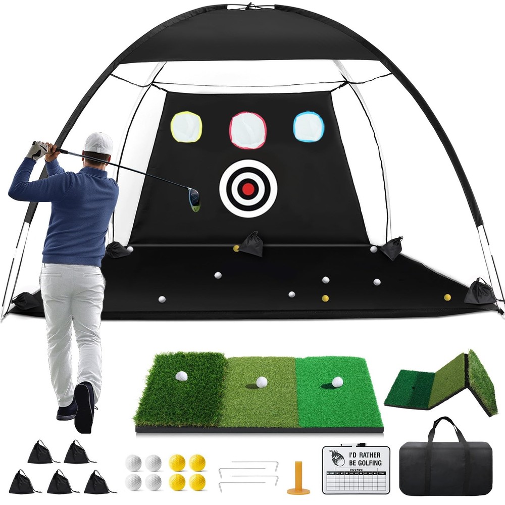 Golf Net, 10x7ft Hitting Aid with Mat, Designed for 10x7ft, Black