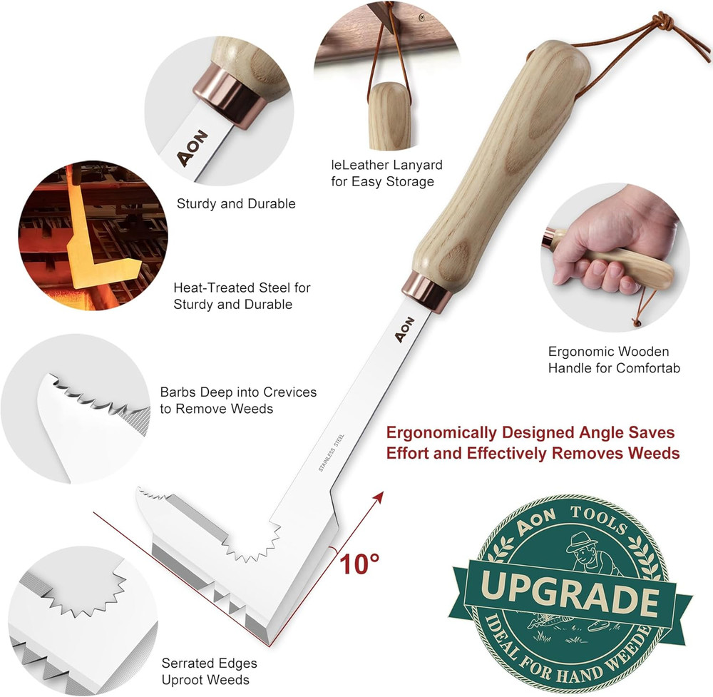 2-Pack Hand Crack Weeder Puller Tool Set - Made with Heat Treated Steel and Ash