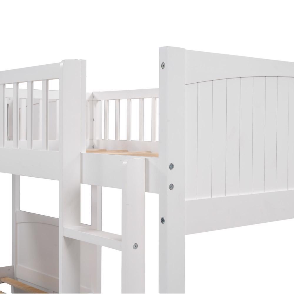 Bunk Bed With Loft Bed Home Bed Frame With Ladder Storage Twin Size White