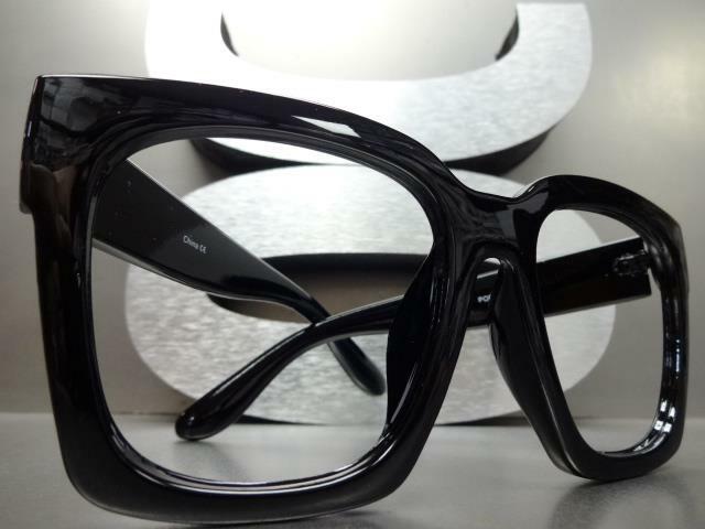 Oversized Exaggerated Thick Square Black Lensless Eye Glasses Frame Only NO Lens