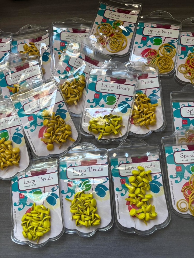 34 Assorted Large Brads & Spiral Clips Scrapbooking / Crafts