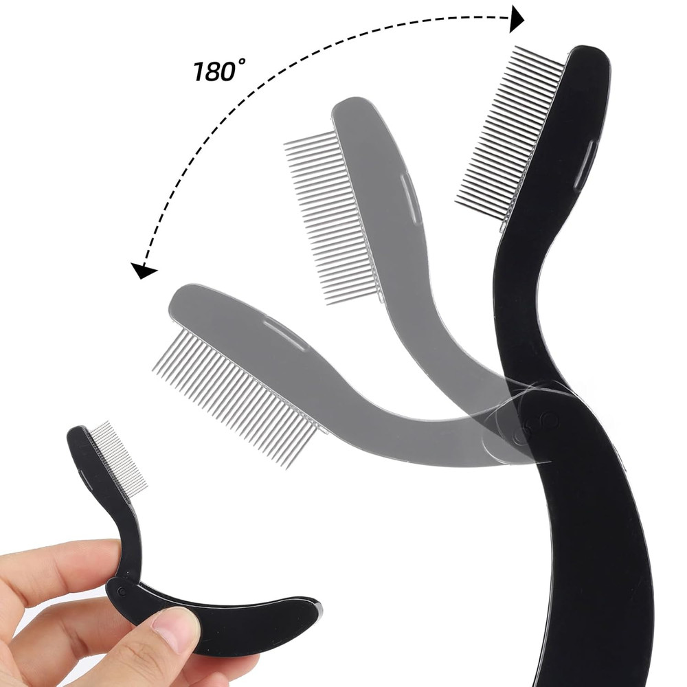 5 Pack Folding Eyelash Comb Lash Separator Tool, Black Eyebrow Comb Metal Teeth