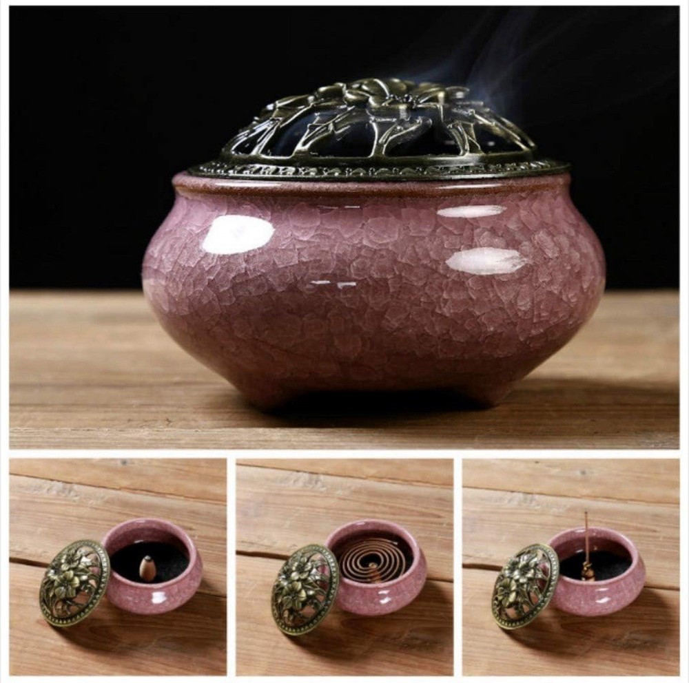 Ceramic Incense Burner with Stick Holder + Insulation use for Violet