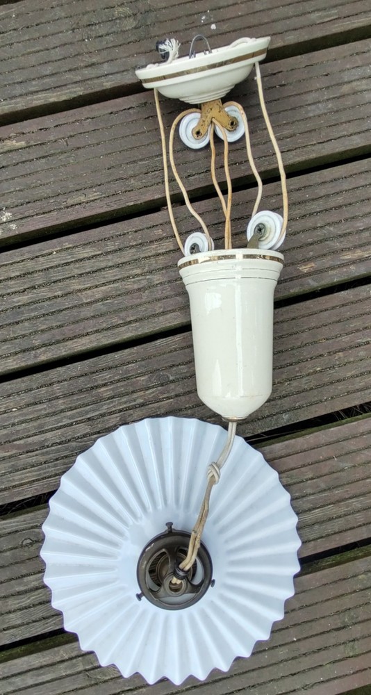 Antique Rise and Fall Pendant Light Art Deco Ceramic