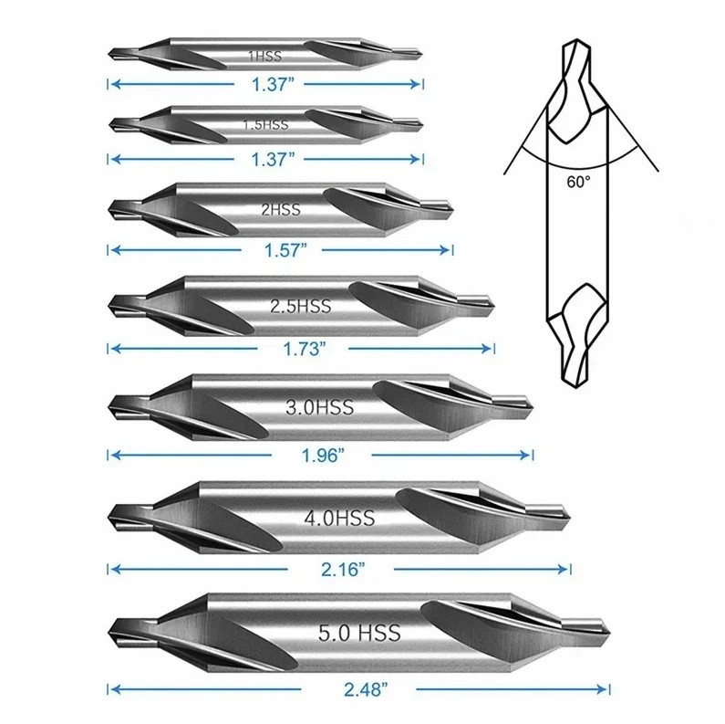 7pcs Center Drill Bits Set 60° HSS Countersink Lathe Metal Tools