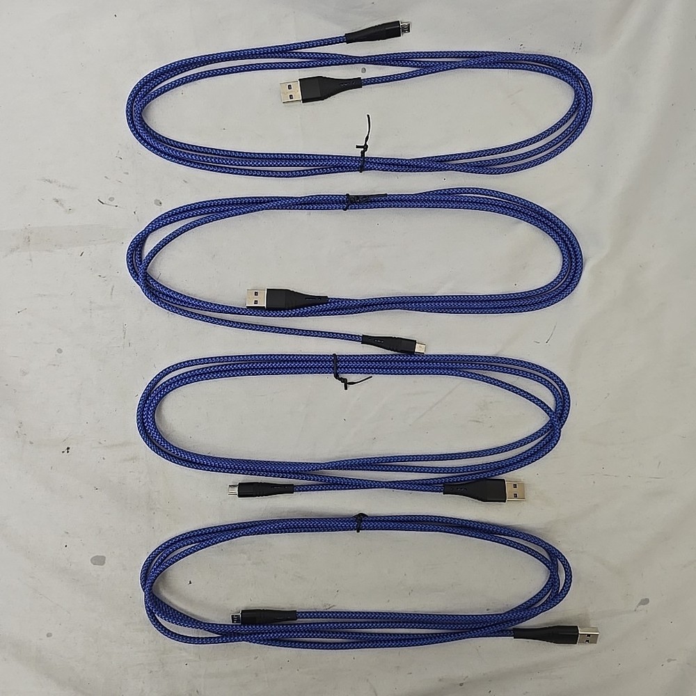 4 PACK 6.6FT PS4 Controller Charging Cable Micro USB Nylon Charger Data Blue