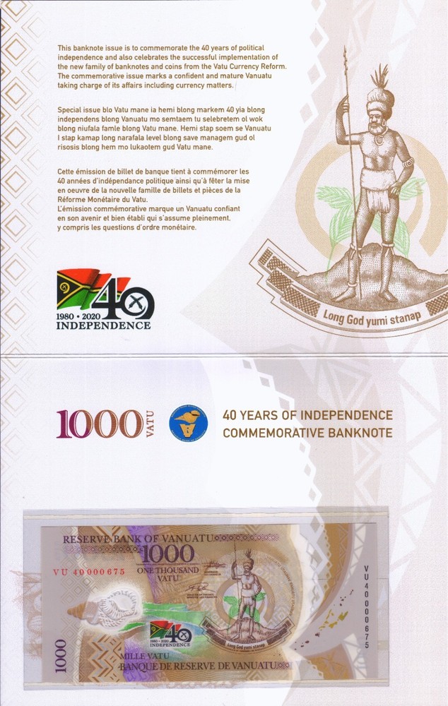 Vanuatu - P21a - 1000 Vatu - Commemorative in Folder - 2020 - POLYMER - UNC