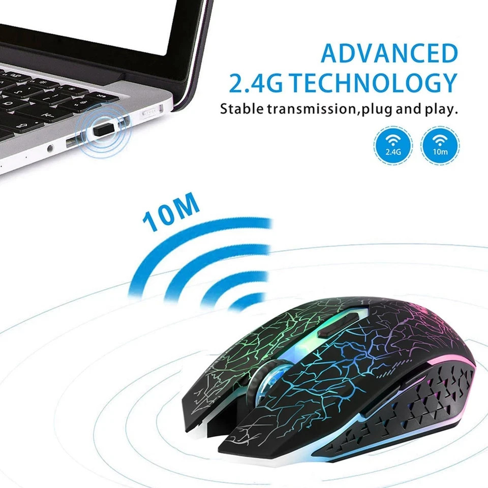 M2 Wireless Gaming Mouse, Silent Rechargeable Optical USB Computer Mice Wireless