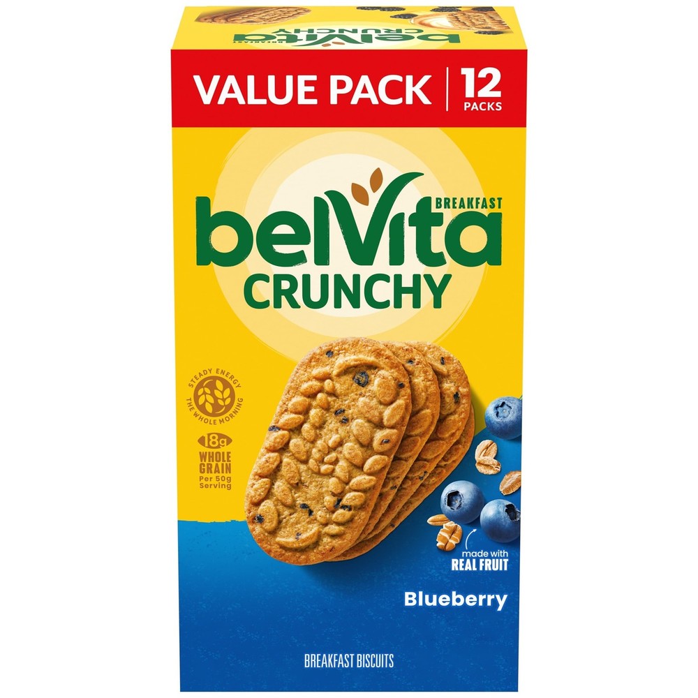 belVita Breakfast Biscuits, Blueberry, Value Pack, 12 Packs (4 Biscuits/Pack)