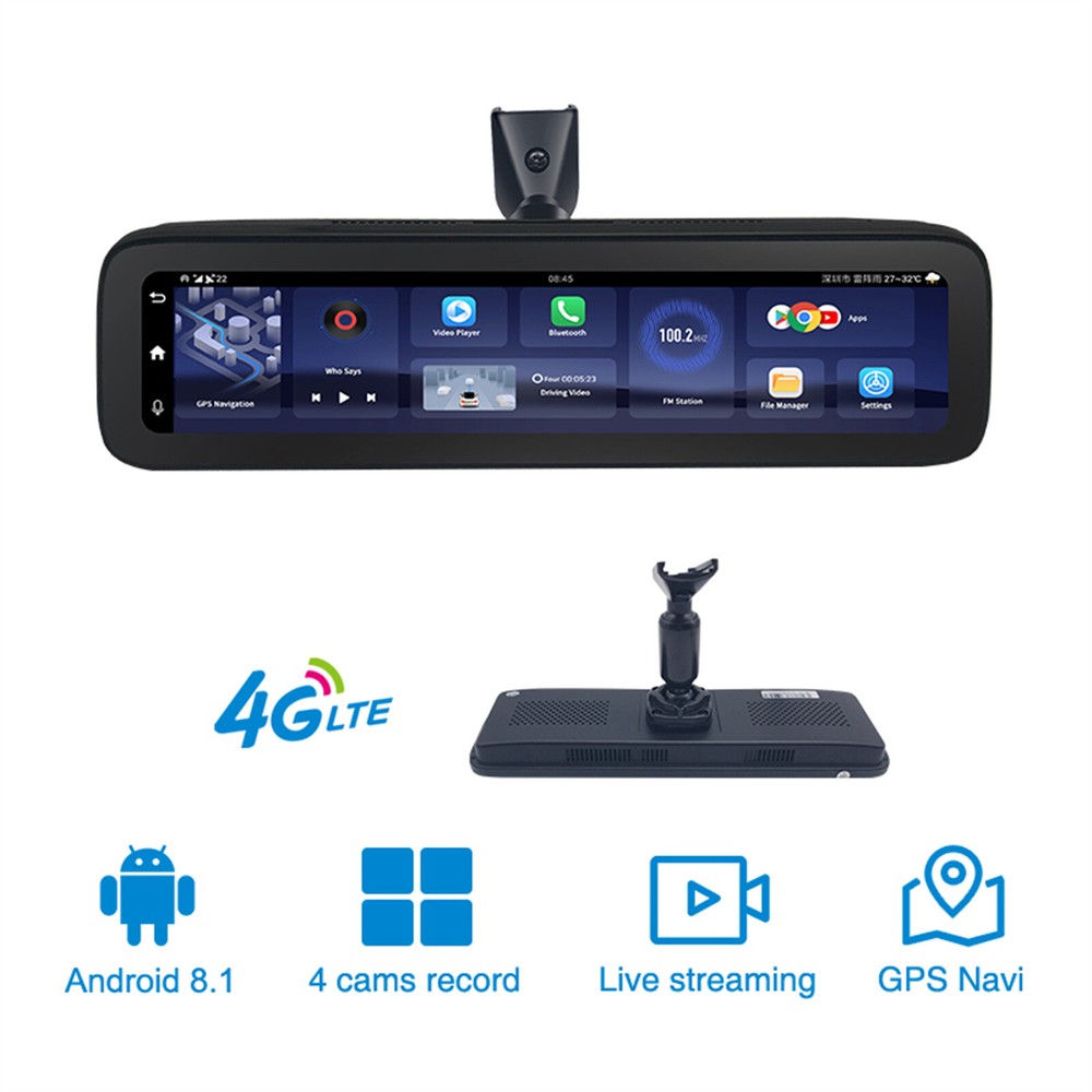360° Panoramic 4CH Camera Car DVR Backup Mirror Dash Camera with GPS