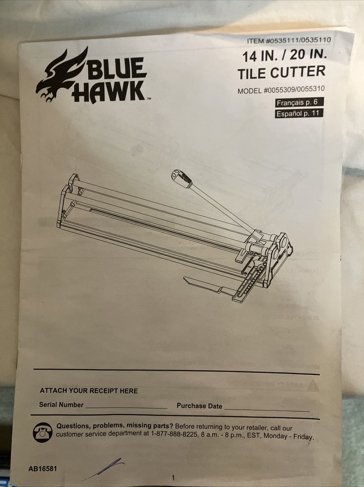 BLUE HAWK TOOLS 0055309 (PSV005221) 14”Tile Cutter