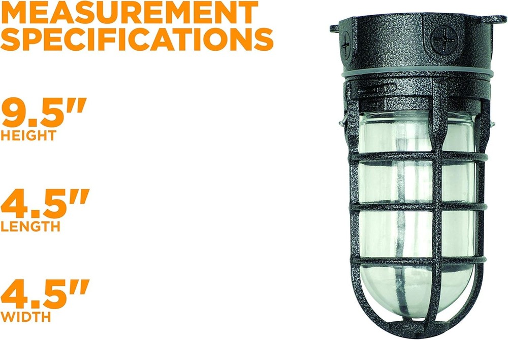 L1706BLK Vandal Resistant 150W Incandescent Security Light, Ceiling Mount,