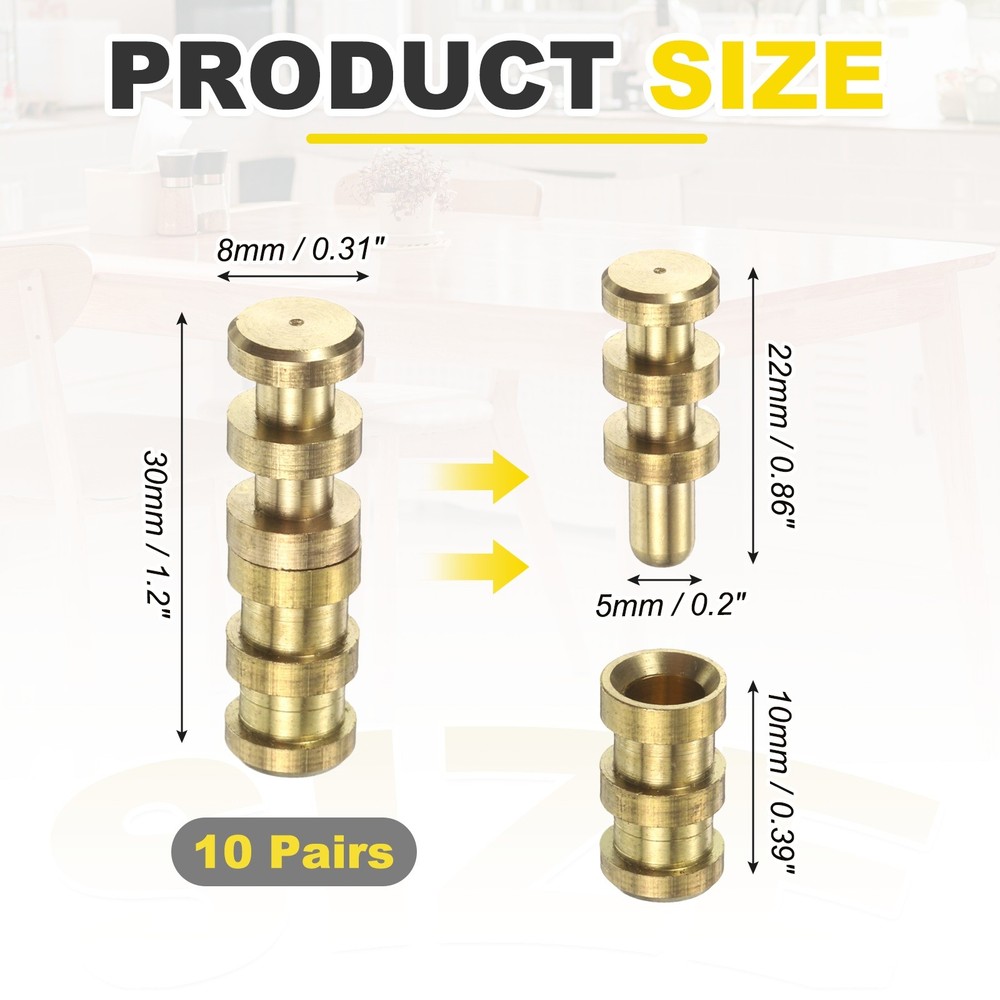 10pcs Brass Table Leaf Dowel Pin Table Bolt Sleeve Top Leaf Alignment Hardware