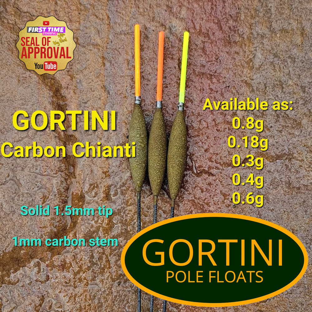 3 no. Handmade GORTINI No. 4 (0.4g) Carbon Chianti 'Solid core tip' pole float
