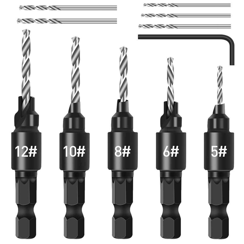 Countersink Drill Bit Set for Wood, 3 in 1 5mm (diameter), 5 pieces