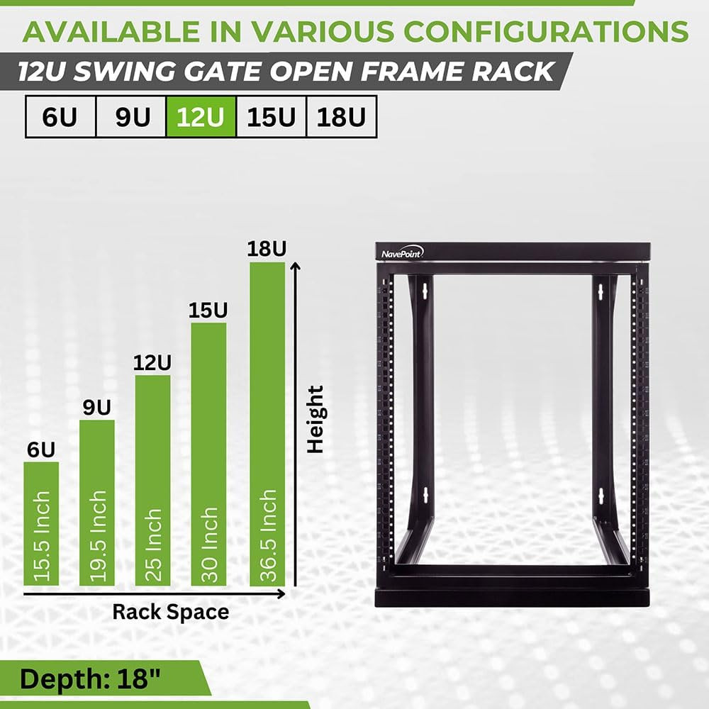 12U Open Frame Server Rack for 19" IT Network Equipment & A/V Devices, Free Stan