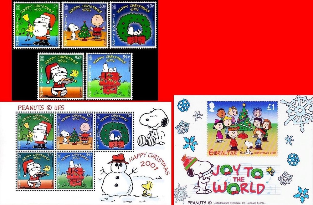 👉 GIBRALTAR 2001/03 CHRISTMAS / PEANUTS +2 S/S ** 💰💰💰💰💰