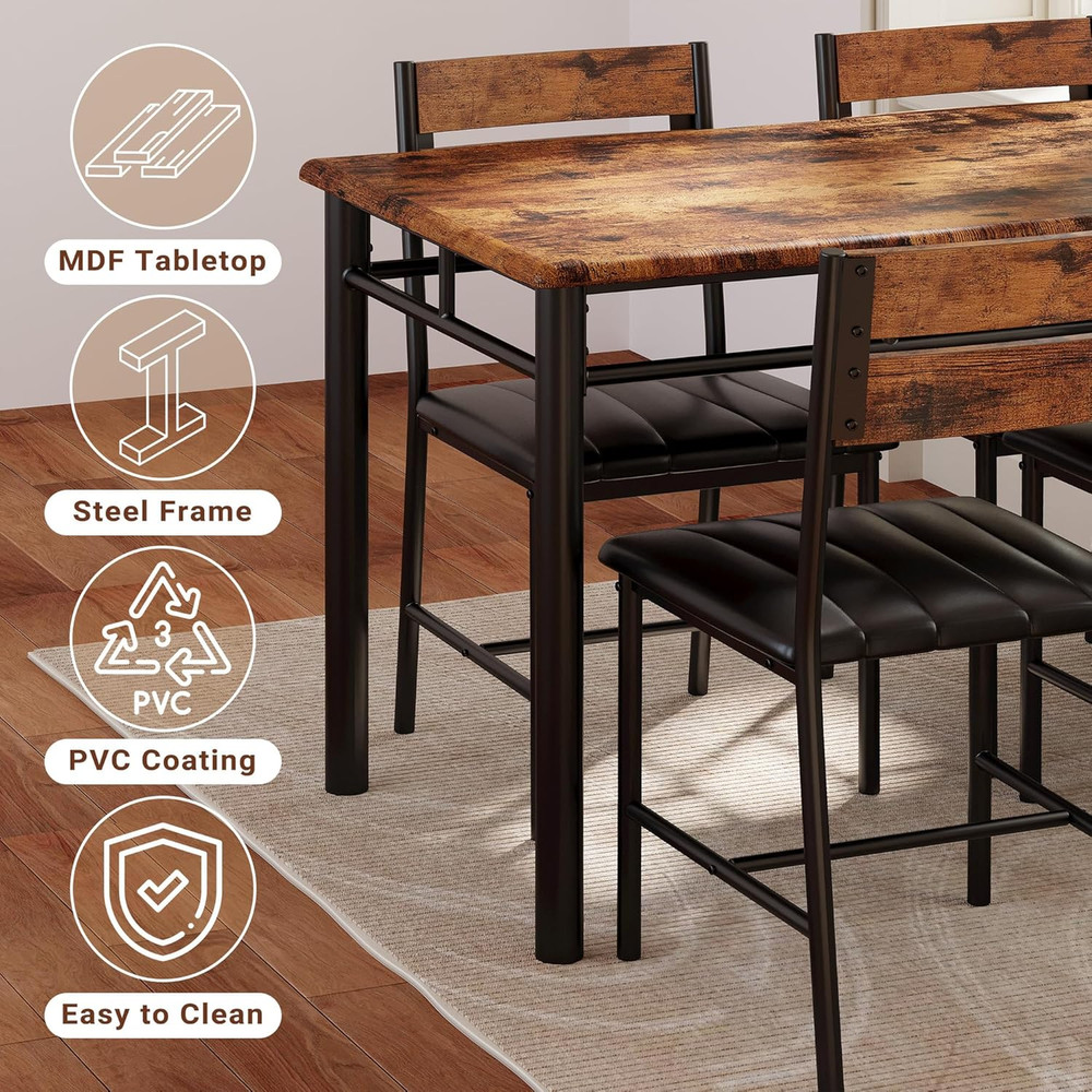 Dining Table Set for 4, Wood Kitchen Table with Upholstered Chairs for Kitchen R