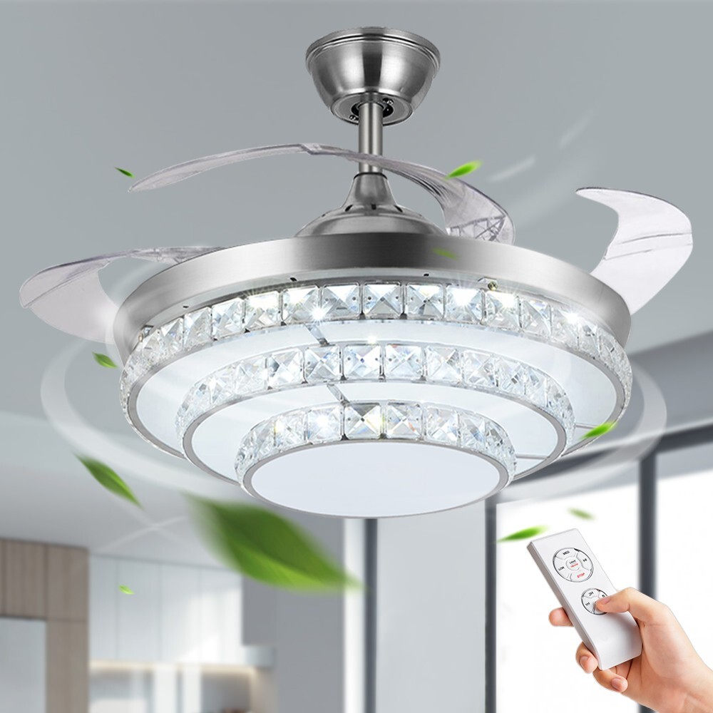 42 inches Silver 3-Ring Crystal Fan Ceiling Light