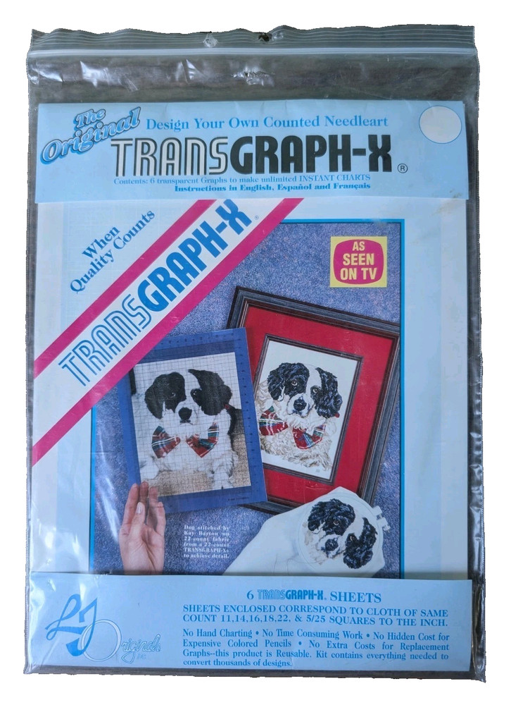 NOS TRANSGRAPH-X Design Your Own Counted Needleart 6 Plastic Graphs