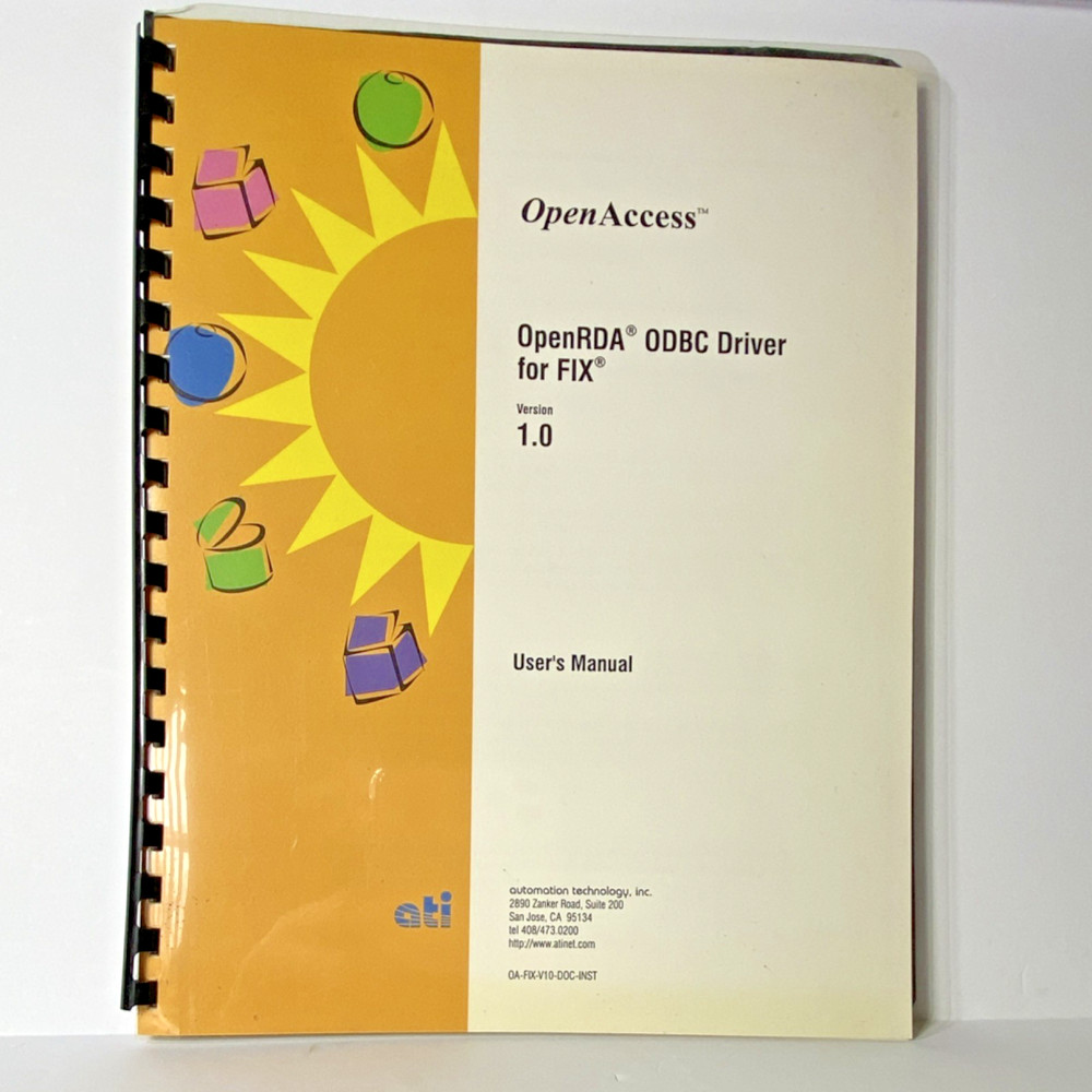 ATI OpenAccess OpenRDA ODBC Driver for FIX V1.0 Database Management CD & Manual