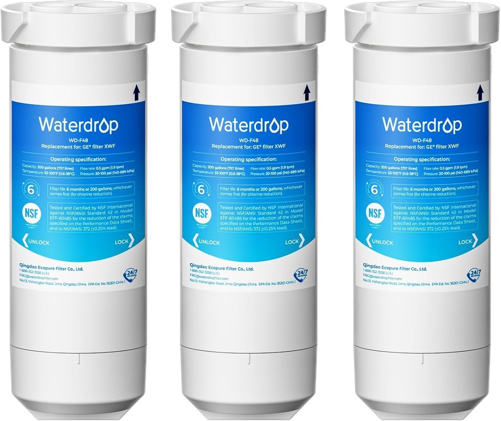 Waterdrop XWF Refrigerator Water Filter, Replacement for GE® XWF, 3 Filters