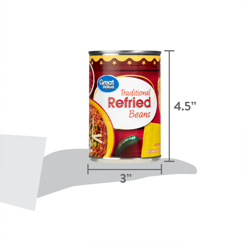 (6 pack) Great Value Traditional Refried Beans, 16 oz