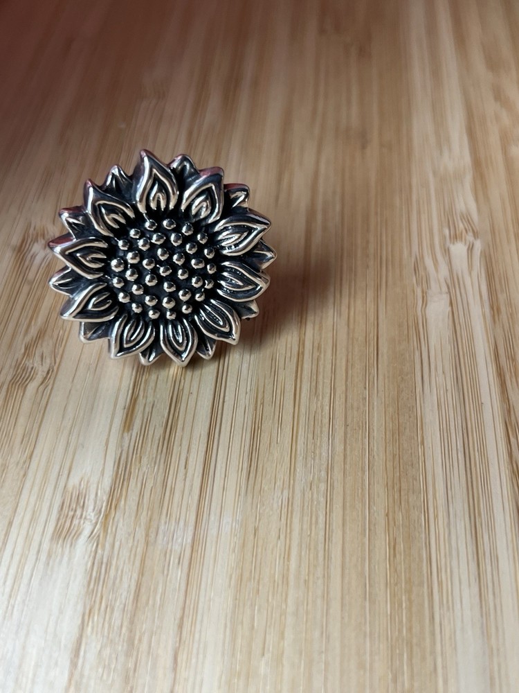 Artisan Sunflower Ring 925 Sterling Silver Size 8 Boho Statement Piece