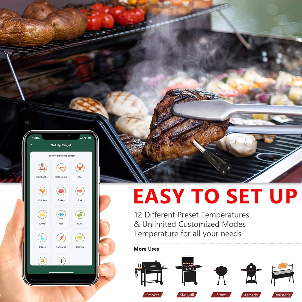 Probe Temp Extended Range Wireless Bluetooth Smart Meat Thermometer