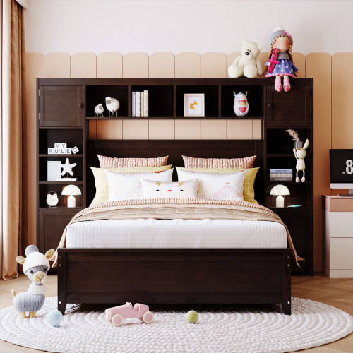 Solid Wood Platform Bed Frames with Storage Drawers All-in-One Cabinet and Shelf