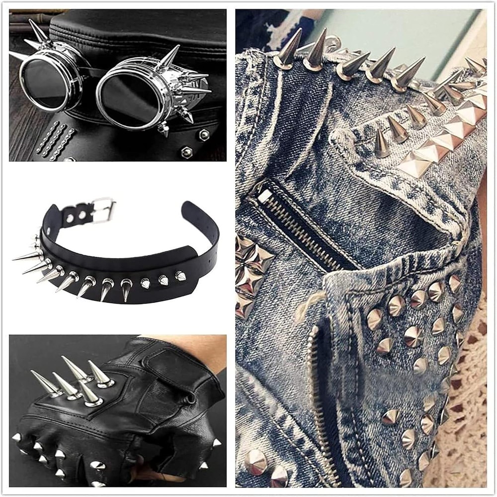 30PCS 40MM Spike and Studs Silver Cone Spikes Punk Large Leather Rivets