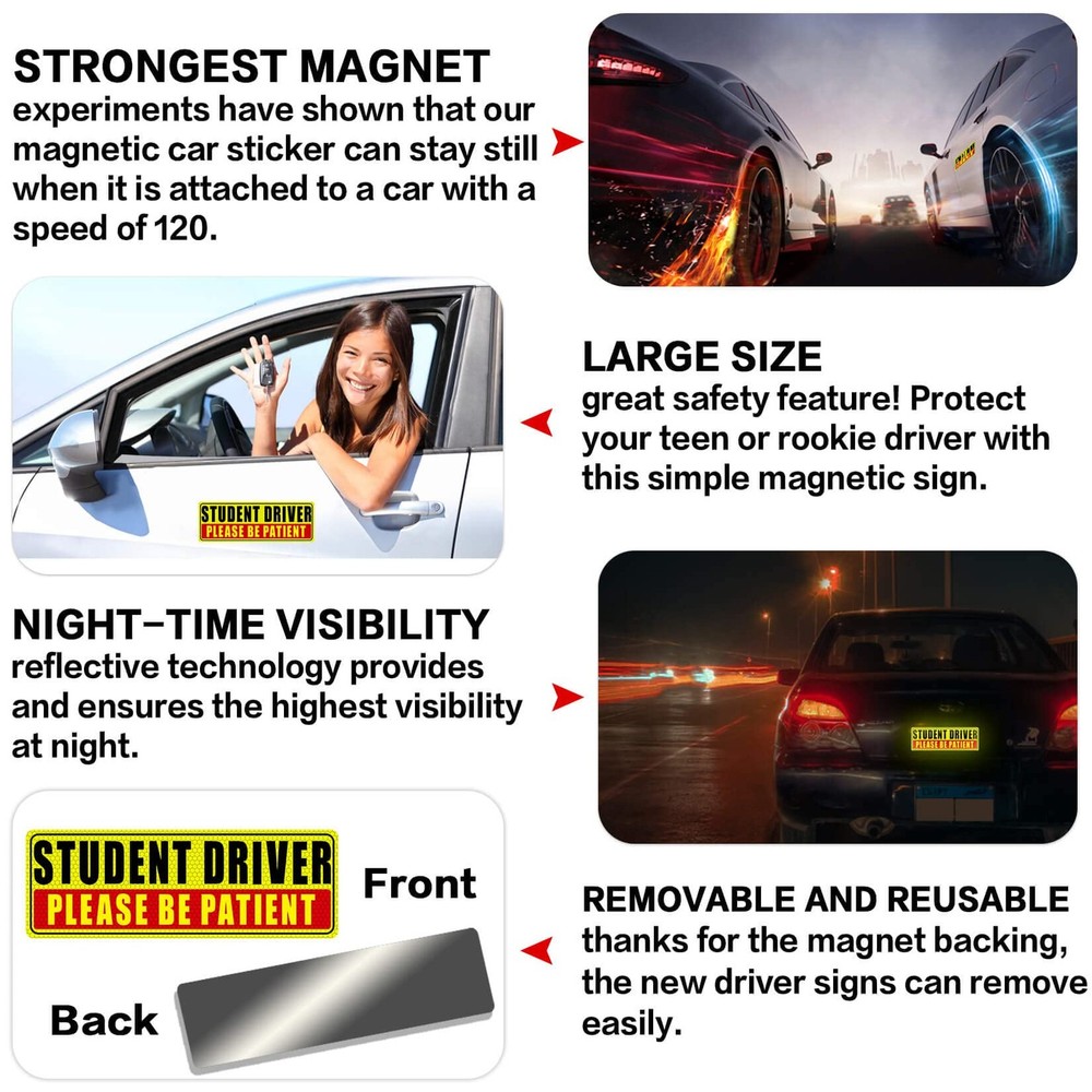 Sukh Student Driver Magnet for Car - Be Small, Yellow-studentdriver-3pcs