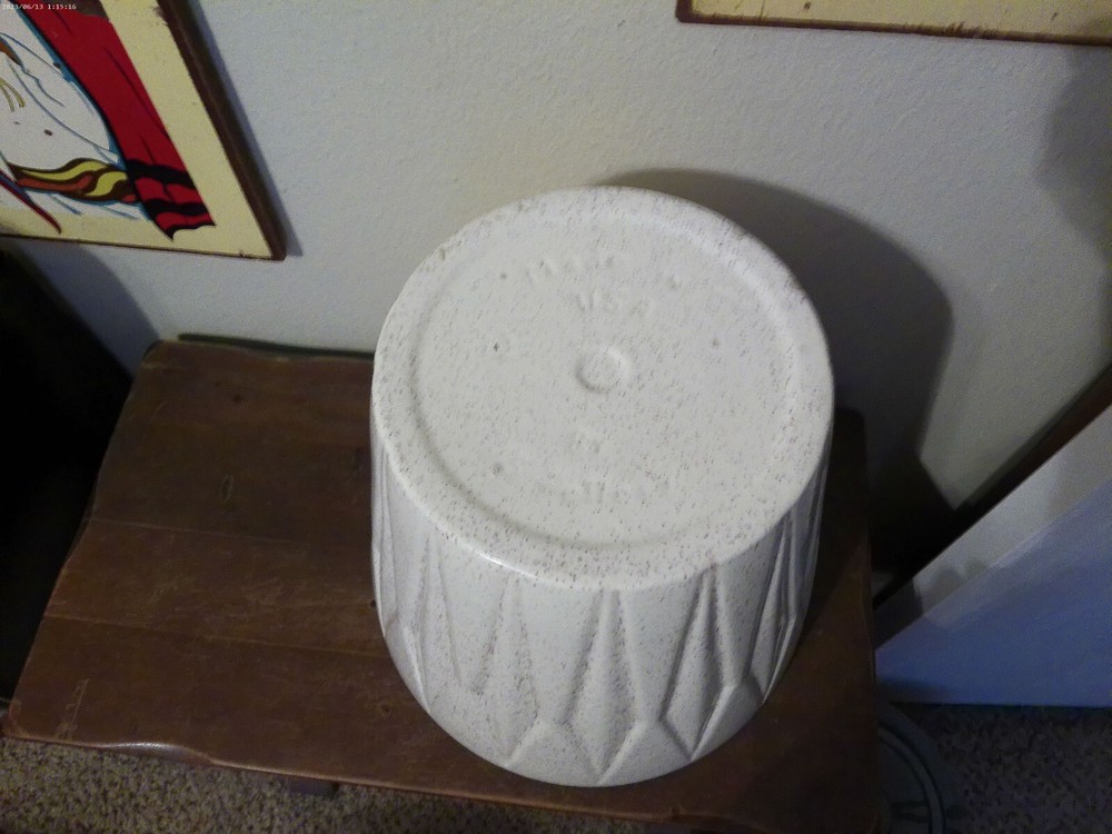 Vintage U.S. Pottery 11" White Speckled Diamond Pattern Flowerpot